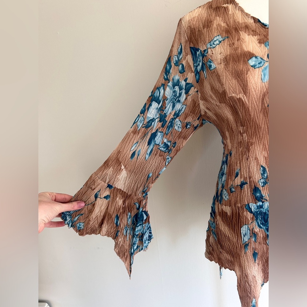 Y2K JAIPUR Asymmetric Earthy Floral Bell Sleeve Top Fairy Grunge Goblincore Sz L - Picture 4 of 16